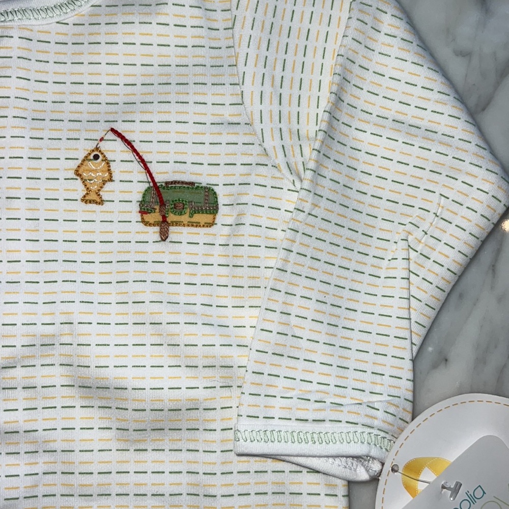 New Magnolia Baby Gone Fishing Embroidered Footie - Picture 2 of 4